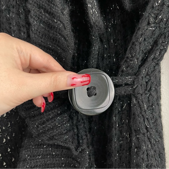 SAY WHAT? Vintage Y2K 2000 Black Crochet Knit Asymmetrical Hem Cardigan Sweater - Picture 8 of 14